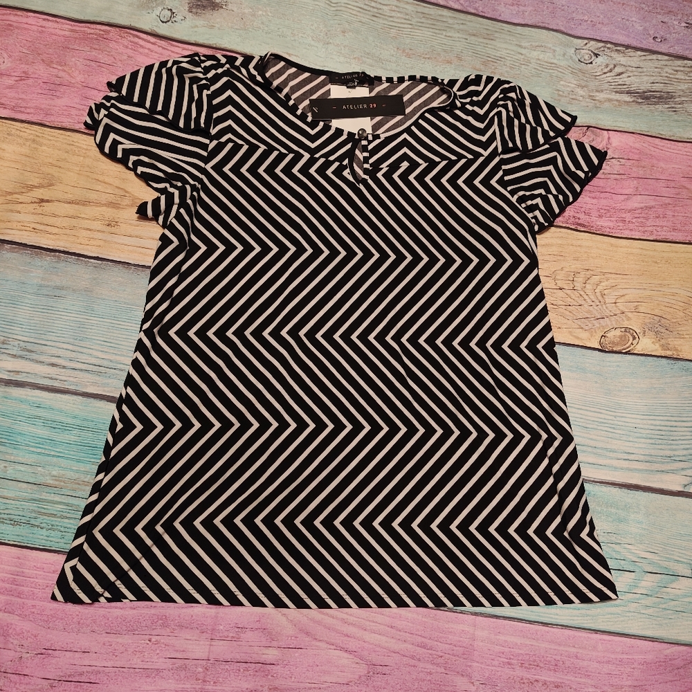XL Atelier 29 Black & White Stripe Shirt #0504